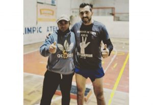 Gustavo Beltrán y Carlos Corbo, tras el entrenamiento en el gimnasio de Olimpic Atenas