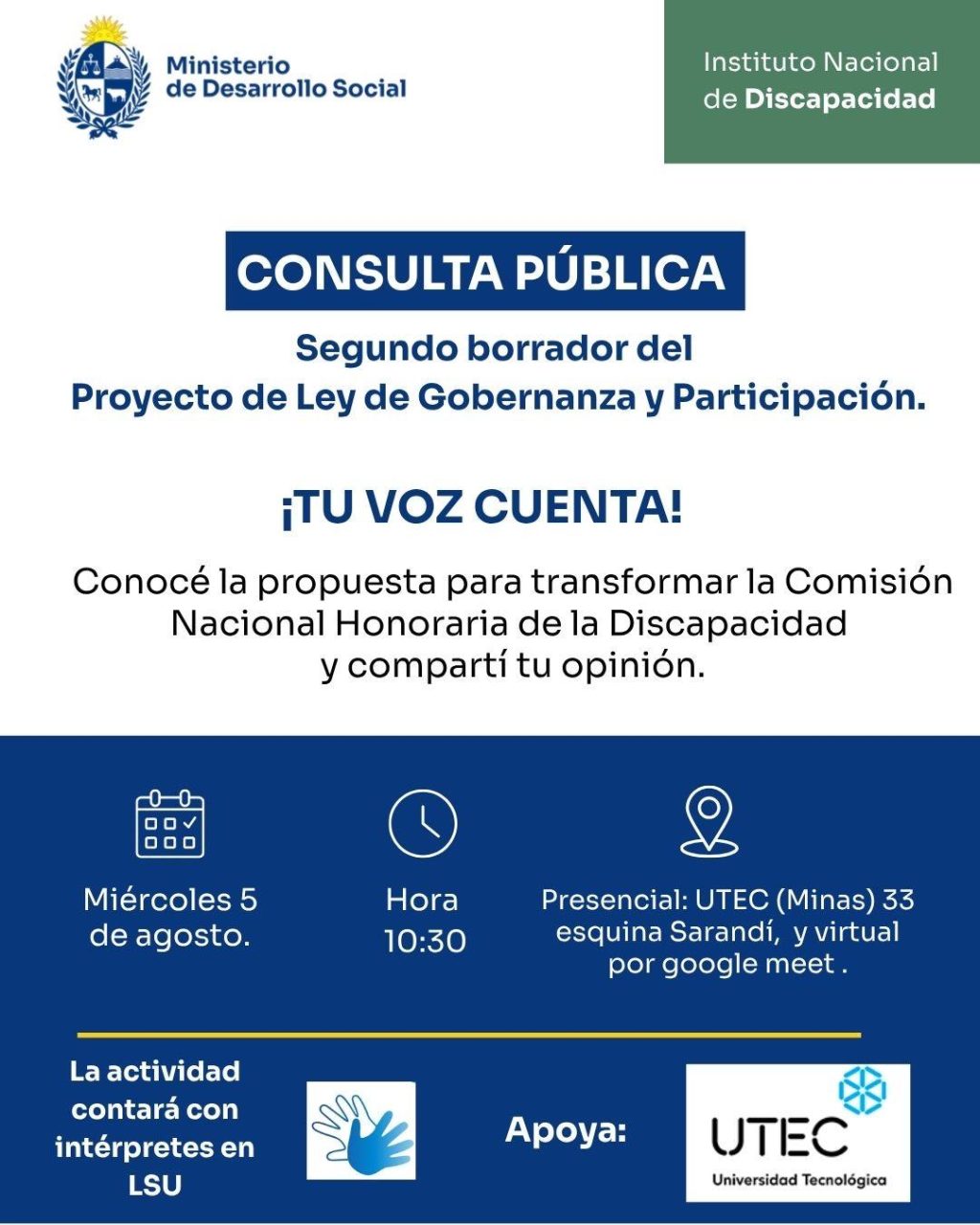 Lavalleja será sede de una consulta pública sobre el proyecto de Ley de Gobernanza y Participación en Discapacidad