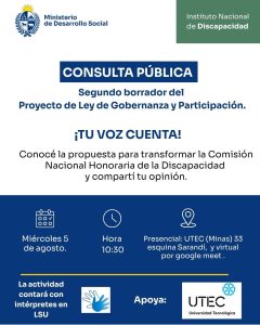 Lavalleja será sede de una consulta pública sobre el proyecto de Ley de Gobernanza y Participación en Discapacidad